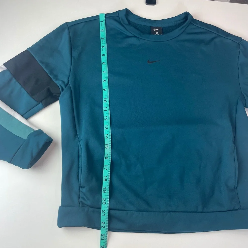 Nike Womens Therma Active Teal Blue Colorblock‎ Fleece Crewneck Sweatshirt XS